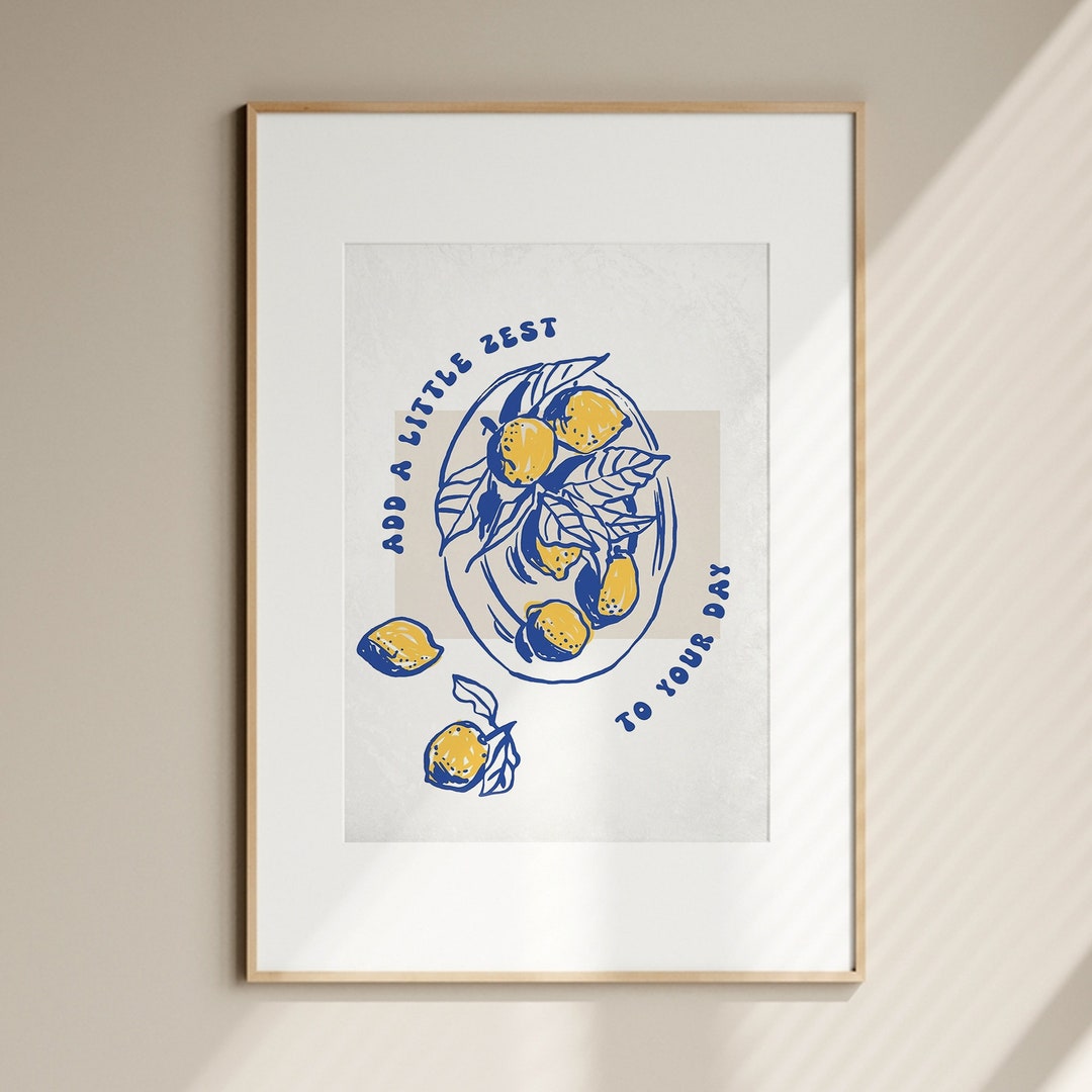 Minimalist Lemon Zest Wall Art Aesthetic Retro Kitchen Art Decor Modern ...