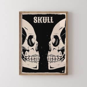 Vintage Skeleton Skull Halloween Wall Art print Retro Skeleton Art Print Spooky Halloween Art Decor Gothic Skeleton poster Digital Download