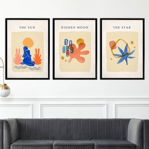 Henri Matisse set of 3 Gallery wall art print, Sun Moon Stars Celestial Matisse Exhibition Poster, modern Livingroom home decor Wall hanging