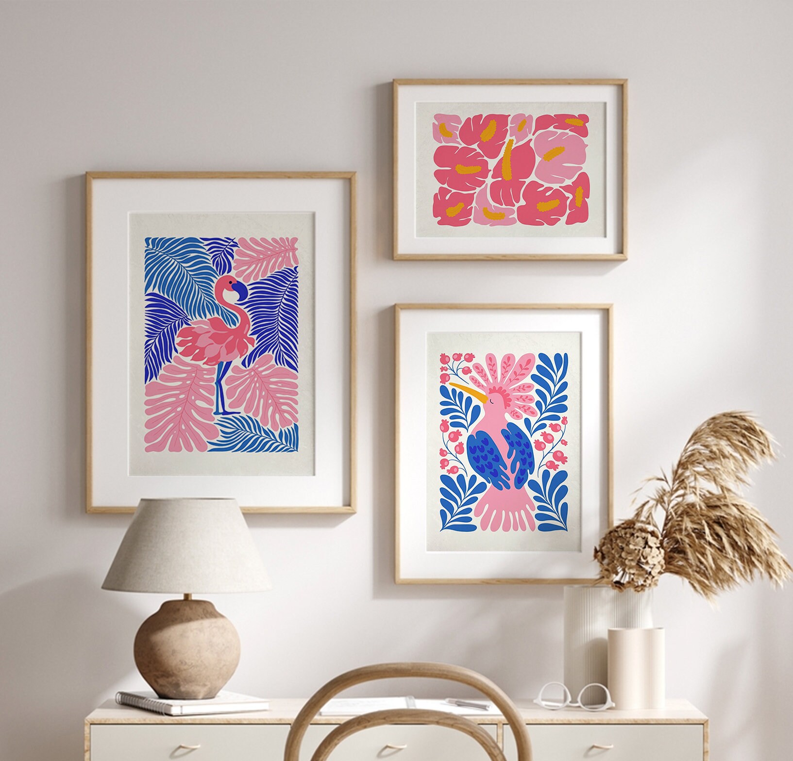 Modern Jungle Flamingo Wall Art Bold Tropical Print Henri Matisse Style ...