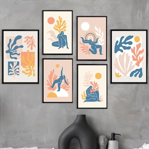 Henri Matisse Set of 6 Art Gallery printable, Abstract Floral hallway wall Decor, Matisse Exhibition Poster, Modern Digital Artwork Download