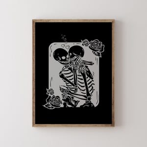 Spooky Gothic Skeleton Love Art Print Retro Skeleton Wall Art Trendy Halloween Home Decor Funny Skeleton Poster Halloween Digital Download