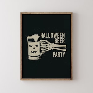 Funny Skeleton Art Print Quirky Halloween Wall Art Spooky Halloween Kitchen Bar Cart Wall Art Decor Retro Spooky Beer Party Digital Download