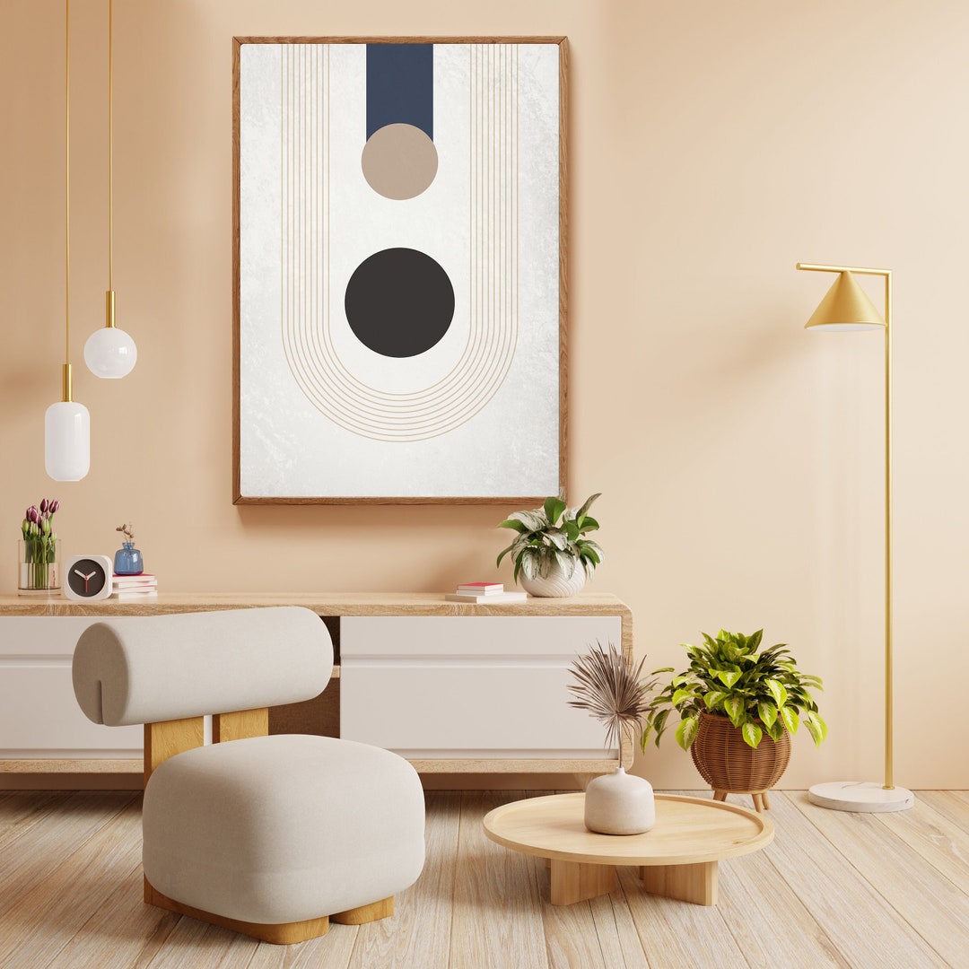 Mid Century Modern Boho Wall Art Printable, Beige Abstract Geometric ...