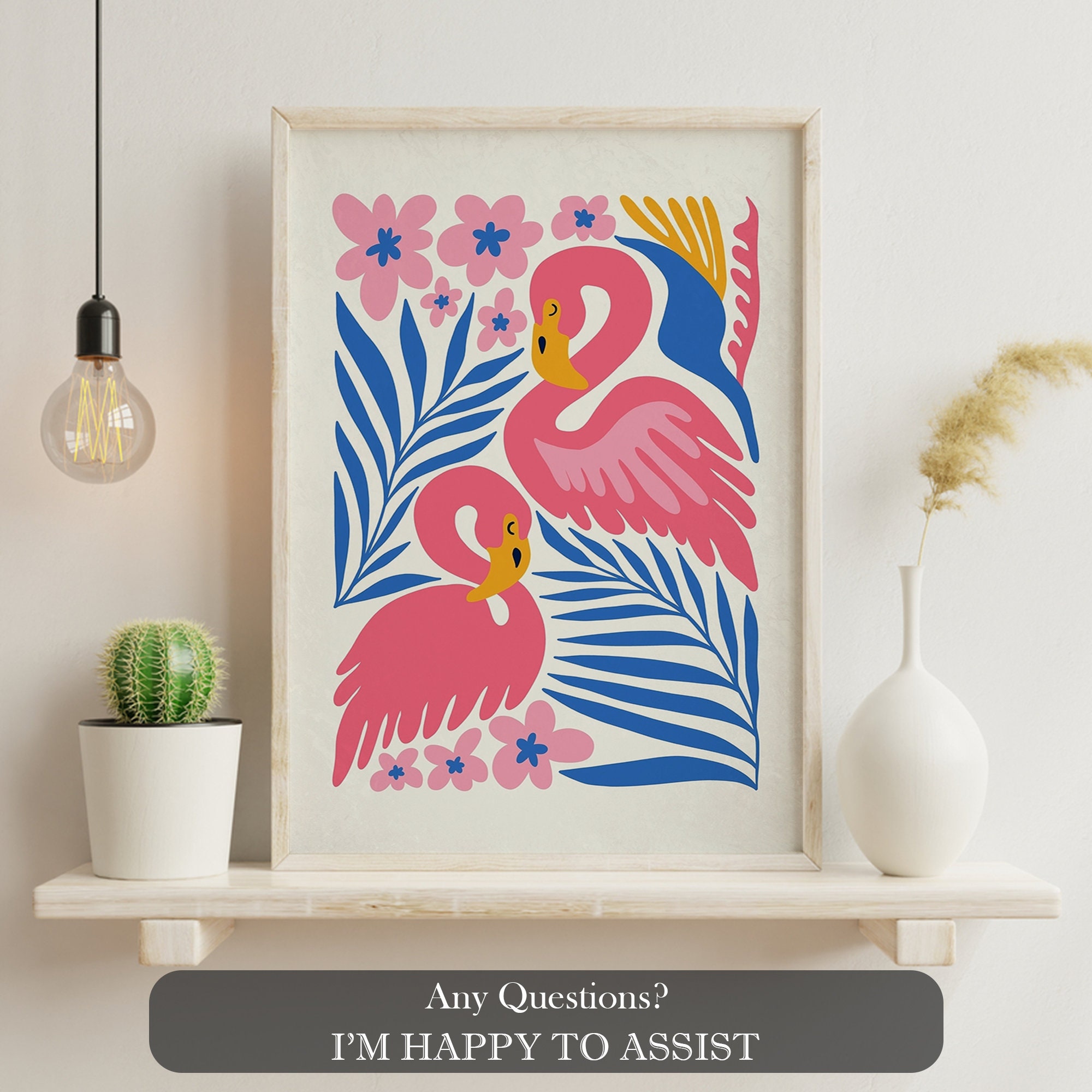 Modern Jungle Flamingo Wall Art Bold Tropical Print Henri Matisse Style ...