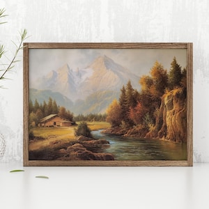 Vintage Autumn Painting Printable Moody Fall Landscape Farmhouse Art Print Earthy Toned Wall Art Decor Authentic Autumn Art Digital Download