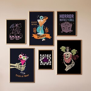 Retro Halloween Wall Art Gallery Print Spooky Skull Art Print Halloween Kitchen Bar Cart Wall Decor Cute Ghoul Party Poster Digital Download