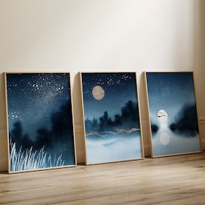 Watercolour Landscape Abstract Wall Art Gallery Mountain Lake Art Set of 3 Prints Modern Minimal Home Decor Gifts Nature Digital Art Prints