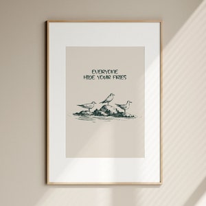Impresión vintage de gaviota, arte de pared costero, impresión artística divertida de gaviota, póster retro de gaviota, arte de pared oceánico, decoración de casa de playa costera, impresiones digitales