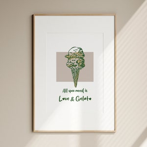 Italian Gelato Art Print Love & Gelato Quote Poster Italian Café Wall Art Kitchen Décor Ice Cream Wall Art Foodie Art Gifts Digital Download