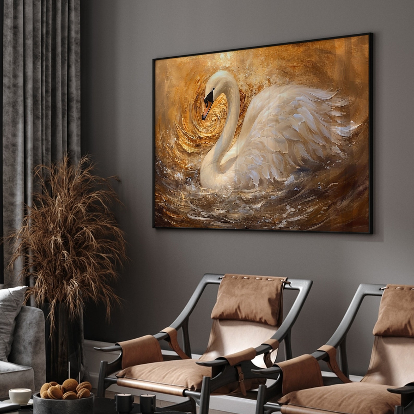Vintage Swan Oil Painting Antique White Swan Wall Art Print Rustic ...