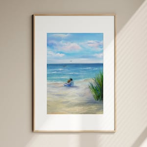 Dipinto ad olio su tela romantico di coppia innamorata che si gode il romanticismo sulla spiaggia, regali perfetti per San Valentino, coppia sulla spiaggia, stampe d&#39;arte digitale