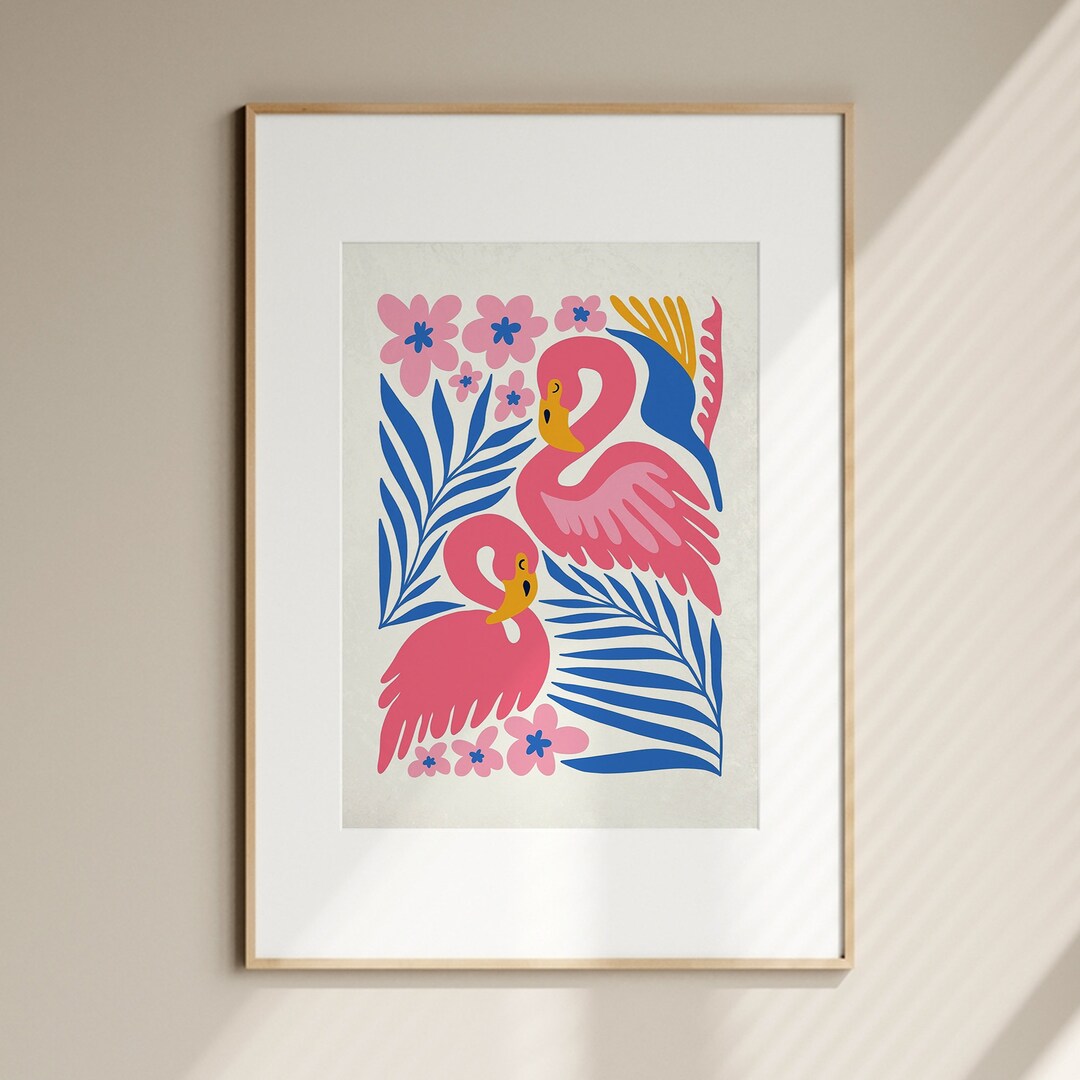 Modern Jungle Flamingo Wall Art Bold Tropical Print Henri Matisse Style ...