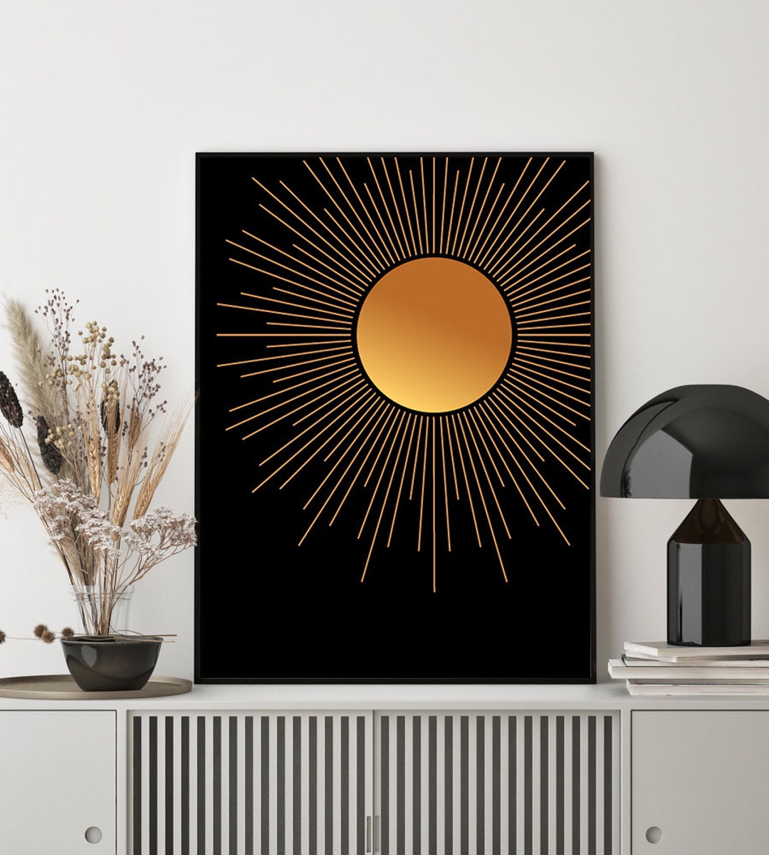Modern Sun Shines Wall Art Printable Mid Century Digital Art Black and ...