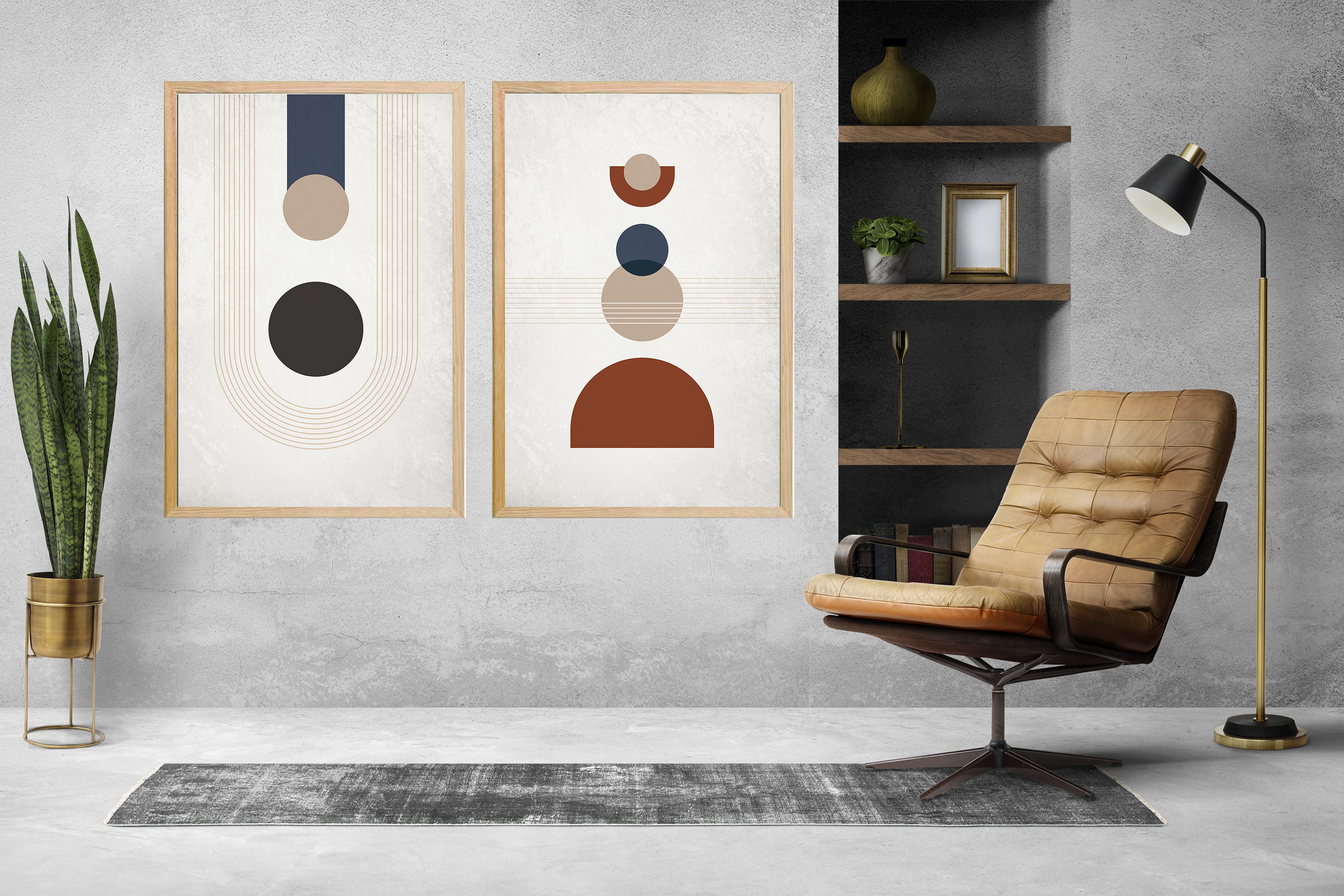 Mid Century Modern Boho Wall Art Printable, Beige Abstract Geometric ...