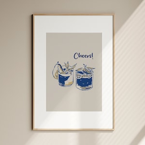 Cheers Quote Prints Vintage Cocktail Poster Bar Cart Italian Café Wall Art Décor Retro Drinks Poster Martini Lovers Presentes Download Digital