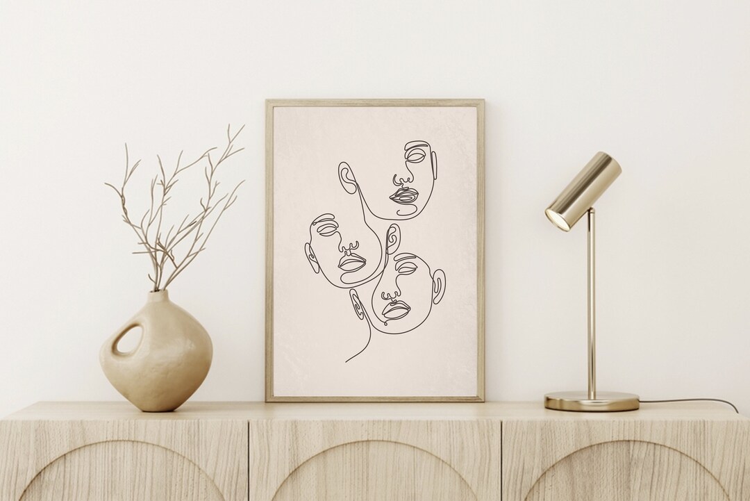 Boho Woman Face Line Art Printable, Minimalist Modern Line Art Faces ...