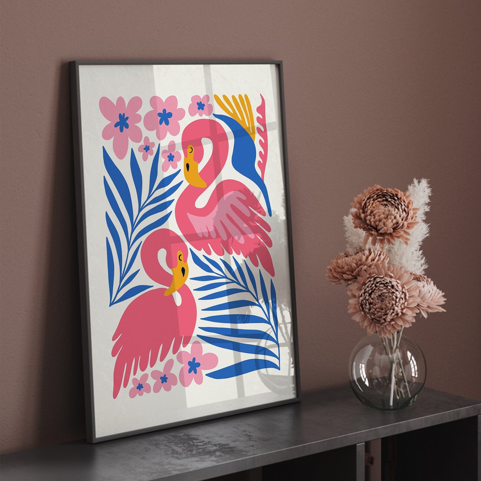 Modern Jungle Flamingo Wall Art Bold Tropical Print Henri Matisse Style ...
