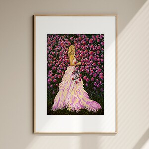 Valentijnsdagcadeaus Afdrukbare muurkunst Mooi olieverfschilderij op canvas van vrouw in roze rozen Fijne kunstwerken Valentines Roze muurkunstdecor