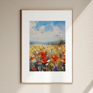 Printable Vintage Neutral Wildflowers, Floral Field Landscape Oil Painting, Country Landscape Art Print, Farmhouse Wall Art Digital Download