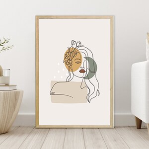 Abstract Female Face Line Art Wall Hanging, Boho Woman Line Drawing, Neutral Gallery Wall Art, Modern bohemian printable Digital Download