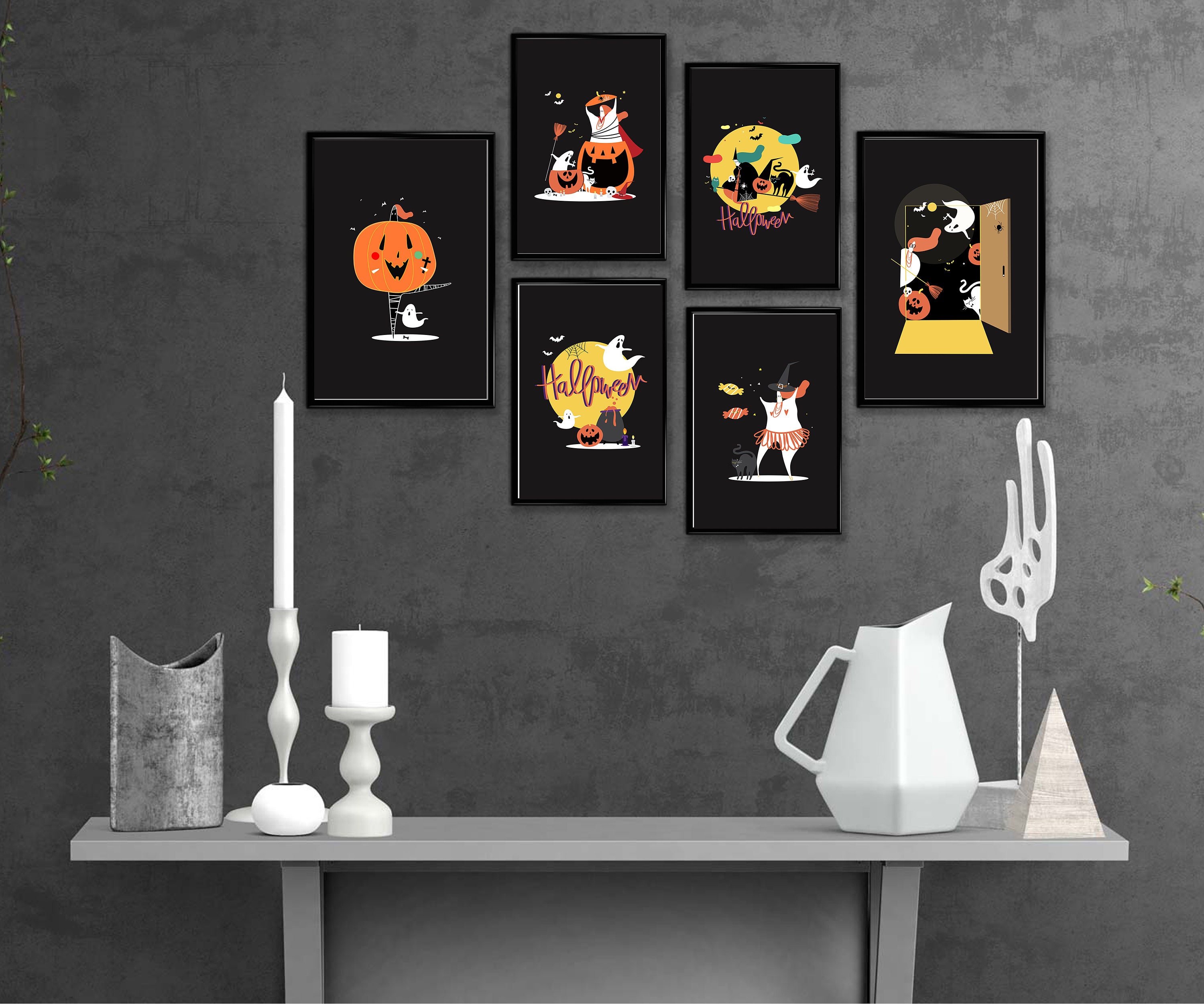 Retro Halloween Wall Art Bundle Set of 6 Printable, Vintage Halloween ...