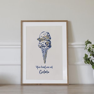 Italian Gelato Wall Art Print Retro Kitchen Decor Italy Café Art Print Funny Ice Cream Poster Gelato Quote Foodie Art Gift Digital Download
