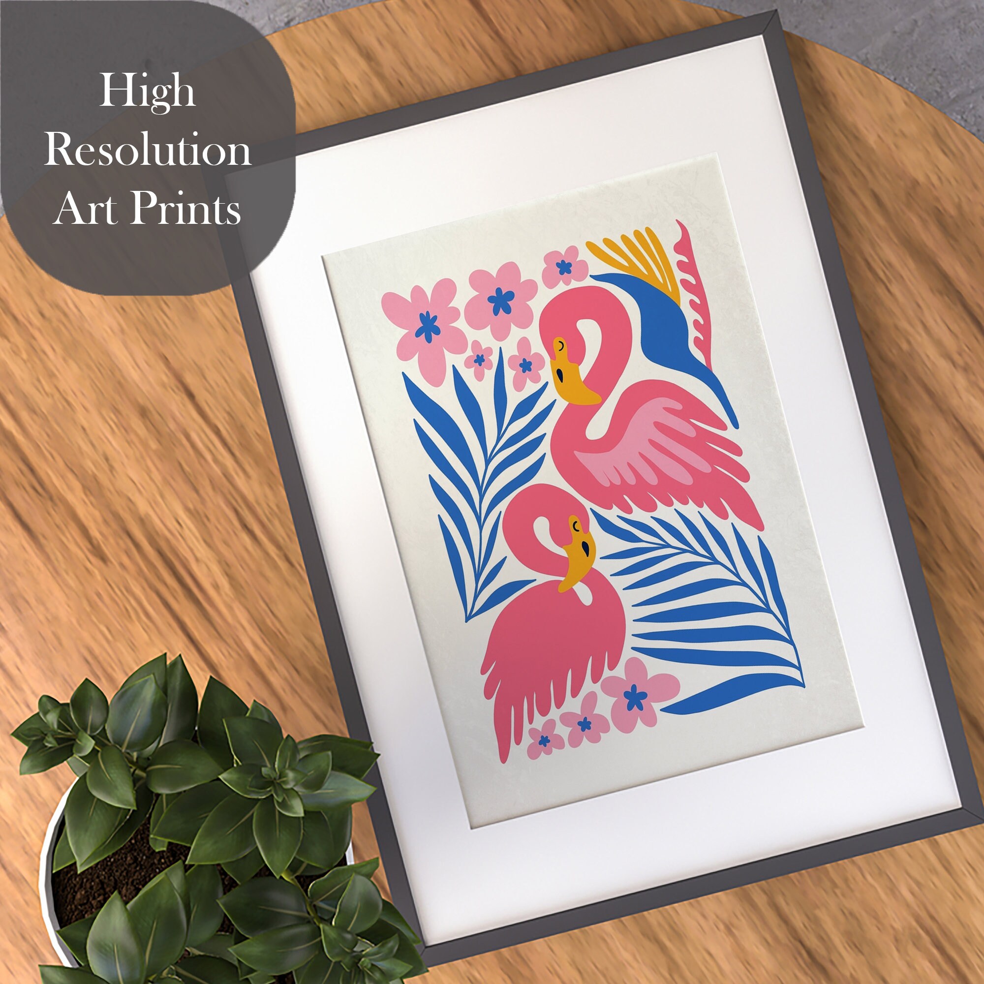 Modern Jungle Flamingo Wall Art Bold Tropical Print Henri Matisse Style ...