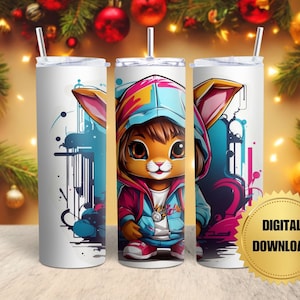 Rabbit Hoodie Graffiti 20 oz Skinny Tumbler Wrap Hip Hop Music Tumbler Wrap Straight Tumbler Sublimation Designs Digital Download Rap Music