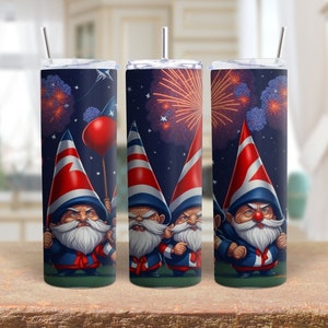 Patriotic Gnome Tumbler Wrap 20 oz Skinny Tumbler PNG Gnome Sublimation Designs Digital Download Mug Art Gnome Wallpaper Straight Tumblers