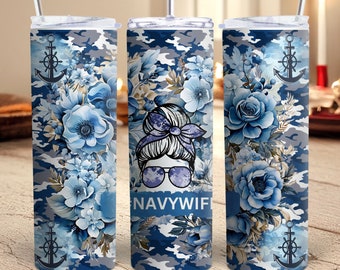 Esposa de la Marina PNG 20oz Flaco Vaso PNG Náutica Marina Vaso Envoltura Diseños de Sublimación Descargar Digital Militar Esposa Taza Arte Vaso Recto