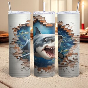 3D Great White Shark Tumbler 20 oz Skinny Tumbler Wrap Straight Tumbler Wrap PNG Tumbler Sublimation Designs Shark Week PNG Deep Sea Tumbler