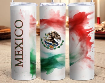 Mexican Flag 20 oz Skinny Tumbler Wrap PNG Sublimation Designs Digital Download Mexico Digital Paper Waving Mexican Flag Mexican Pride Gift