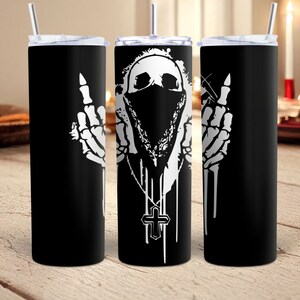 Skeleton Tumbler With Middle Fingers 20oz Skinny Tumbler PNG F*ck You Skull Tumbler Wrap Tumbler Sublimation Designs Gothic Art PNG Mug Art
