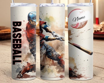 Boys Baseball Tumbler Sports Skinny Tumbler Wrap Personalized Baseball Straight Tumbler Sport Sublimation Design Baseball Player Tumbler PNG
