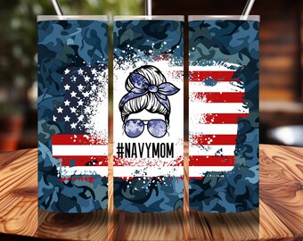Navy Mom 20 oz Skinny Tumbler Wrap Messy Bun Navy Mom Tumbler Wrap Sublimation Designs Download Military Mom Mug Art Straight Tumbler Wrap