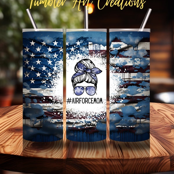 Air Force Mom Tumbler 20 oz Skinny Tumbler Wrap Messy Bun Mom Tumbler Wrap Sublimation Designs Download Military Mom Straight Tumbler Wrap