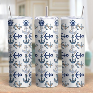 Nautical Anchors PNG - 20 oz Skinny Tumbler PNG - Nautical Tumbler Wrap - Tumbler Sublimation - Digital Download - Digital Paper, Mug Art