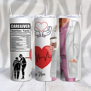 Caregiver Nutrition Facts 20oz Skinny Tumbler PNG Tumbler Wrap Sublimation Designs Digital Paper Mug Wrap Set of 4 Caregiver Occupation PNG