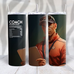 Coach Nutrition Facts 20oz Skinny Tumbler PNG Sports Tumbler Wrap Sublimation Design Digital Art Male & Female Coaching Wrap Occupation PNG