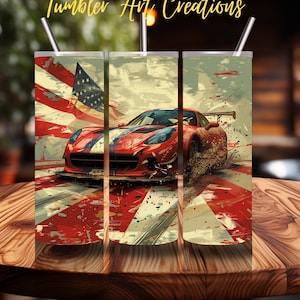Vintage Race Car Tumbler Wraps 20 oz Skinny Tumbler Sublimation Designs Grunge Racing Straight Tumbler PNG American Race Car Driver Tumbler