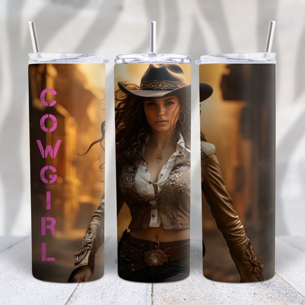 Cowgirl Gunslinger Art - 20 oz Skinny Tumbler PNG - Cowgirl Tumbler Wrap - Tumbler Sublimation Design - Digital Download, Gunslinger Cowgirl