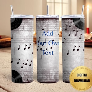 Music Tumbler Wrap 20 oz Skinny Tumbler PNG Tumbler Sublimation Designs Digital Download Vinyl Record PNG Digital Paper Music Tumbler Wrap
