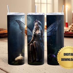 Cute Magical Fairy 20 oz Skinny Tumbler Wrap Sublimation Designs Digital Art PNG Goth Fairy Tumbler Wrap Mug Art Wrap Mythical Fairy Wrap