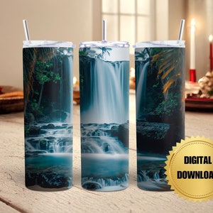 Tropical Waterfall 20 oz Skinny Tumbler Wrap PNG Waterfall Tumbler Wrap Tumbler Sublimation Designs Digital Download Digital Art Mug Wrap