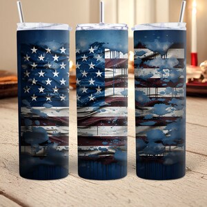 Porte-gobelet bleu usé, 20 oz, gobelet fin, Wrap PNG, sublimation de dessins, téléchargement numérique PNG, papier numérique, agitant le drapeau américain