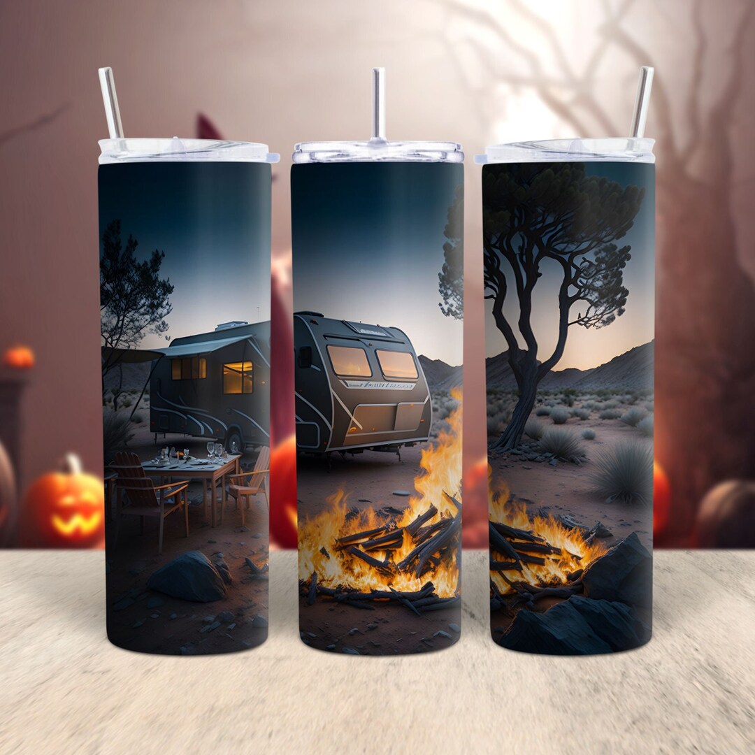 Camping Art RV Campground 20oz Skinny Tumbler PNG Firepit Tumbler Wrap ...