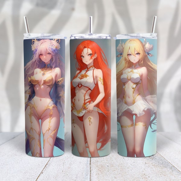 Sexy Anime Girls PNG 20 oz Skinny Tumbler PNG Anime Tumbler Wrap Sublimations Design Instant Download Digital Tumbler Art Sexy Fantasy Girls