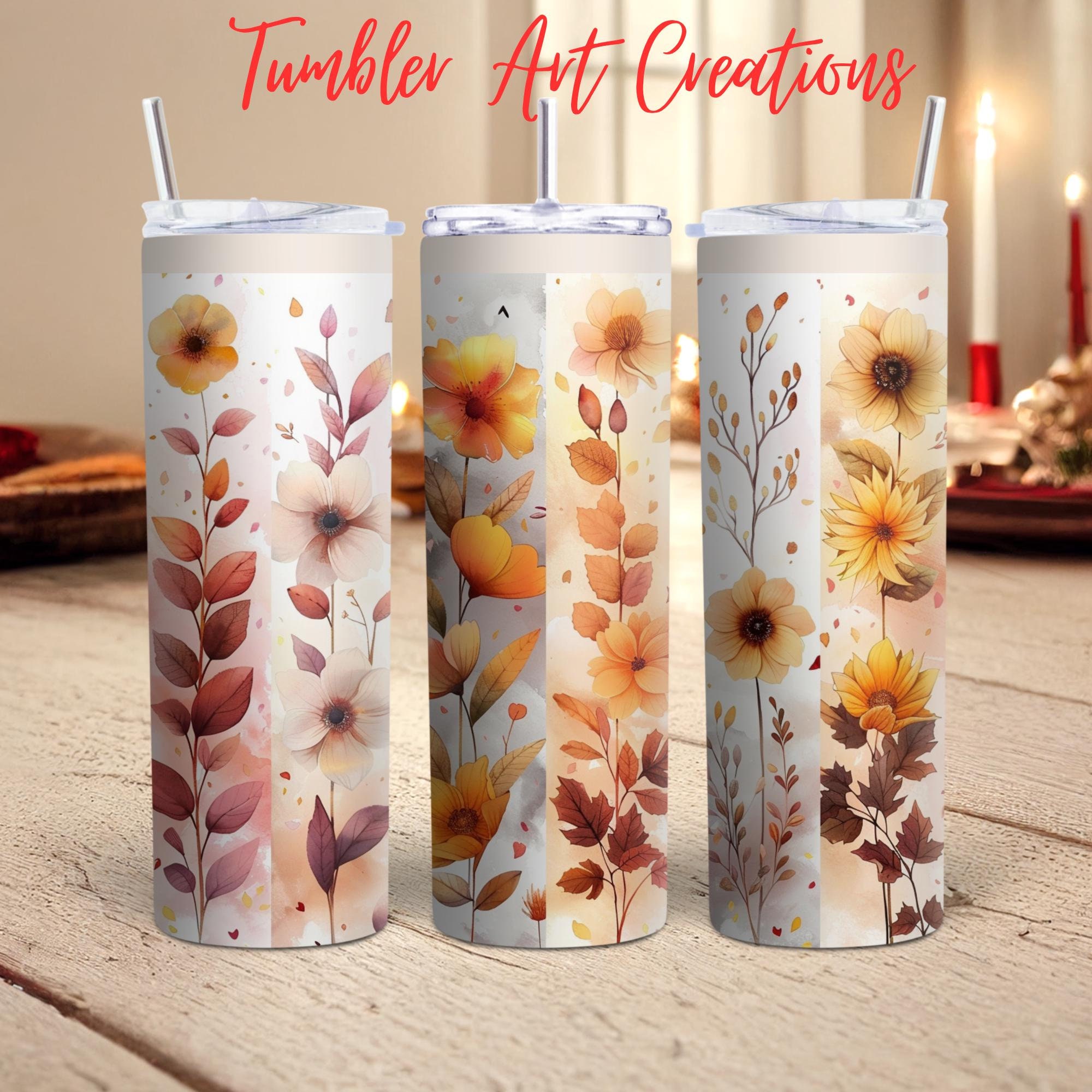 Watercolor Floral Plants Tumbler Wrap, Floral Straight Tumbler Wrap, Flower Tumbler, Sublimation Design, Digital Paper, Mug Wrap, Floral PNG