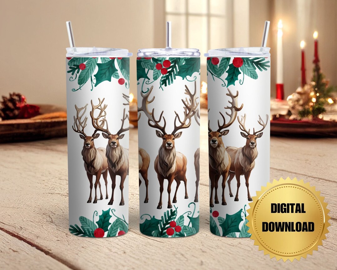 Reindeer Christmas PNG 20 Oz Skinny Tumbler PNG Christmas Tumbler Wrap ...